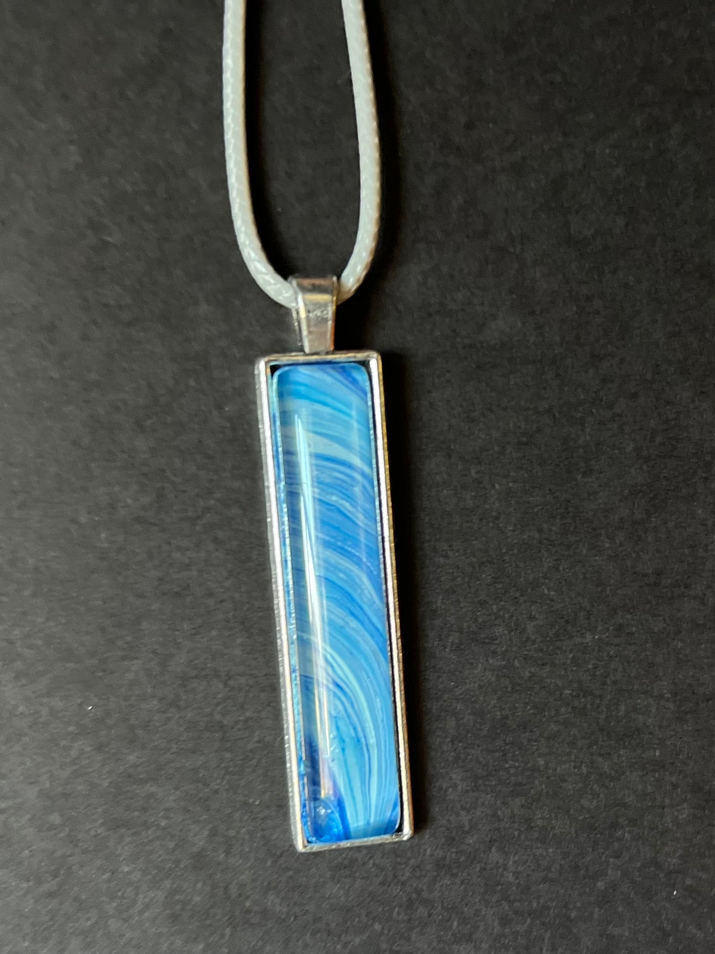Rectangle Pendant Necklace - Blue and White Jetstream