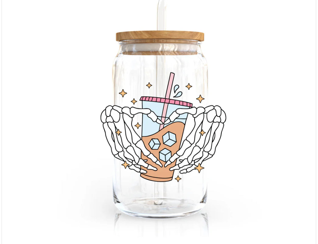 I Heart Coffee 16oz Glass Cup