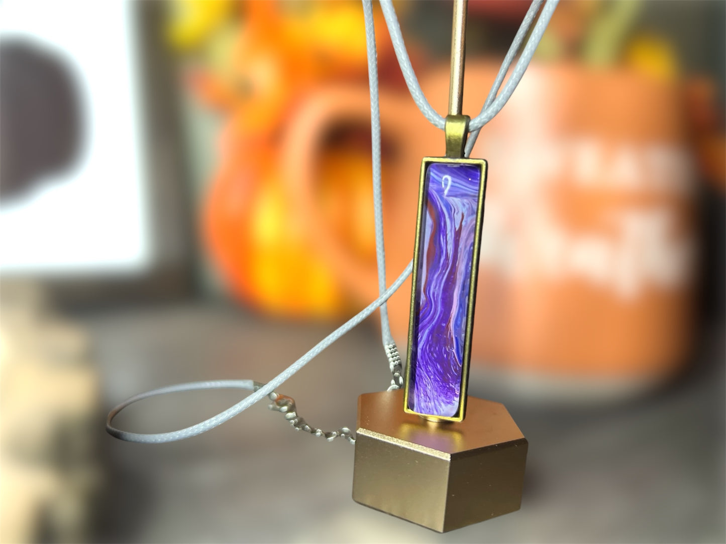 Purple Marbled Rectangle Necklace