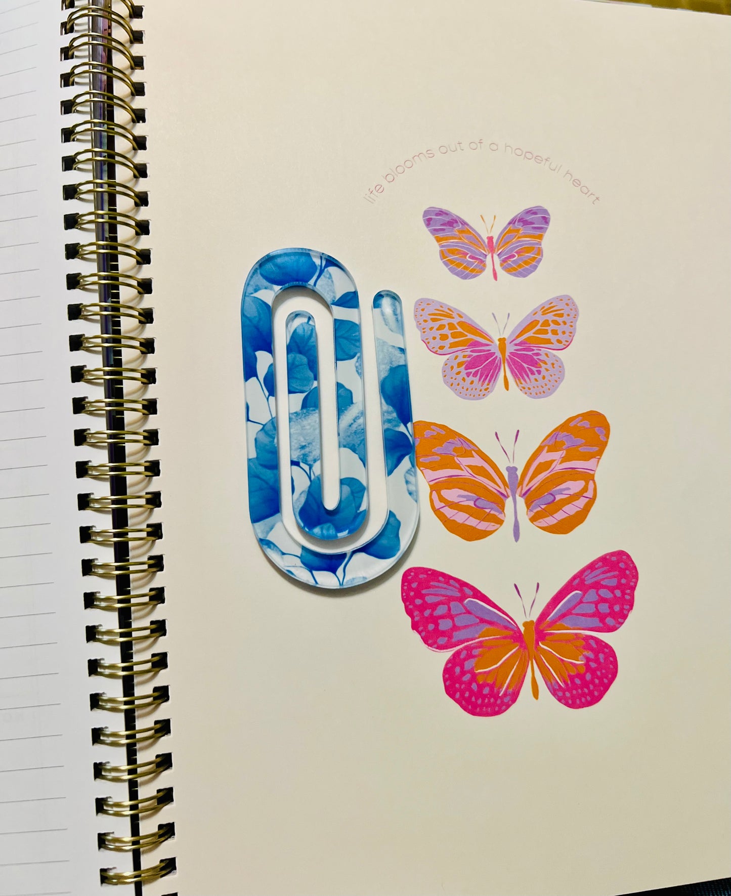 BLUE FLOWER LARGE ACRYLIC PAPER CLIP