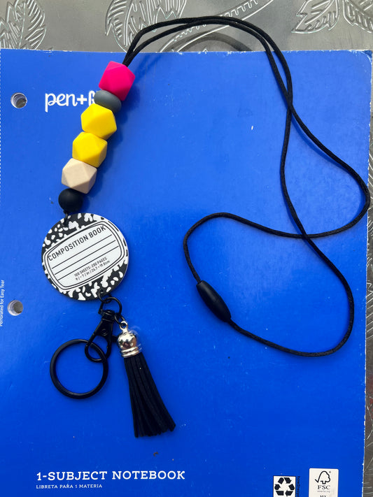 COMPOSITION NOTEBOOK LANYARD KEYCHAIN