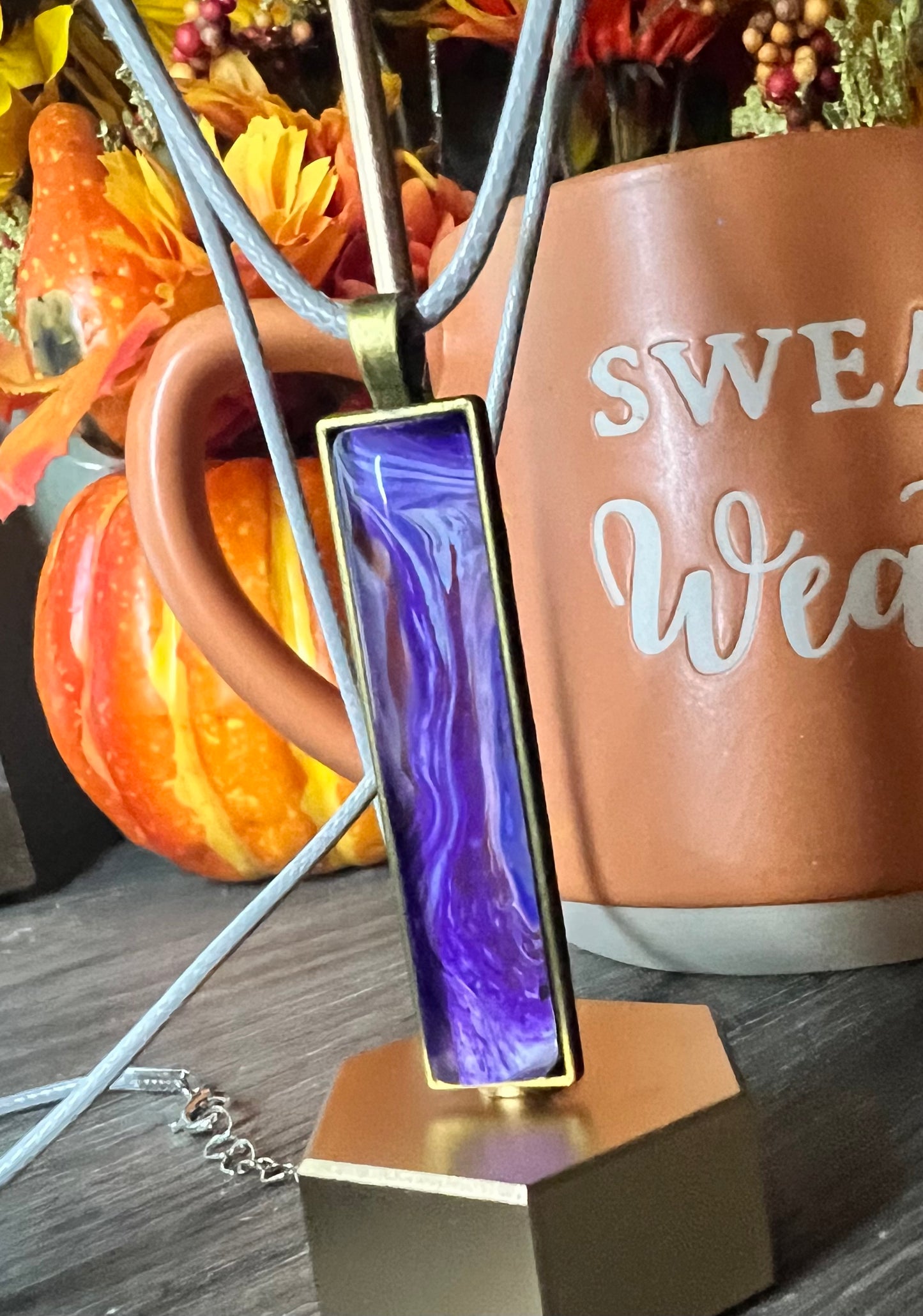 Purple Marbled Rectangle Necklace