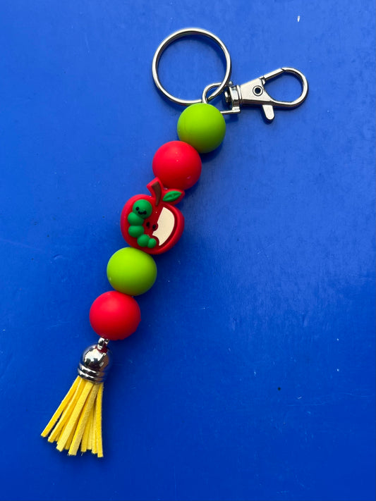 APPLE WORM BEADED KEYCHAIN