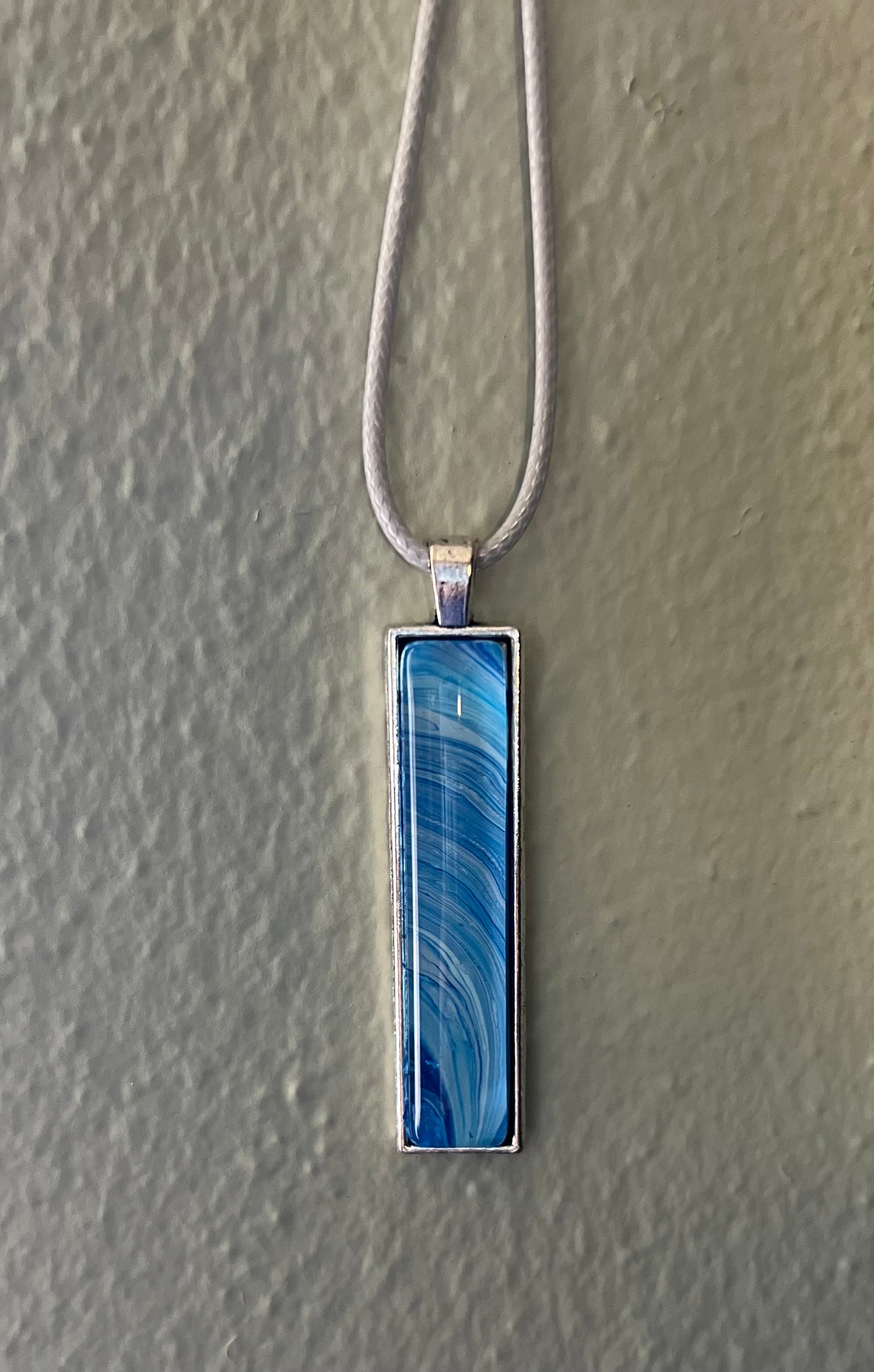 Rectangle Pendant Necklace - Blue and White Jetstream