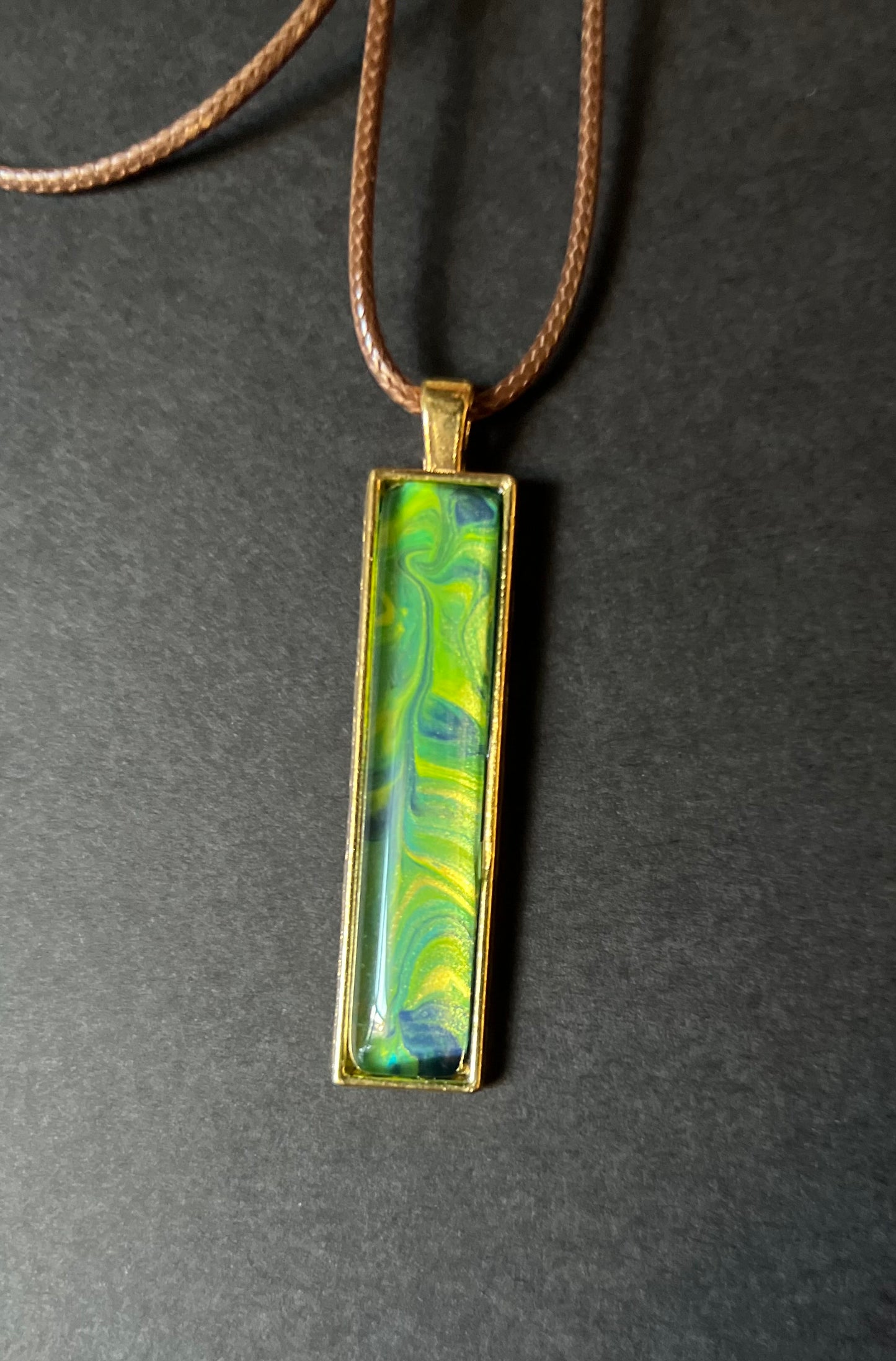 Rectangle Pendant Necklace - Blue and Green Swirl